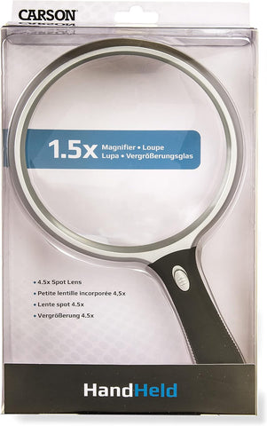 Carson LED 1.5x Lighted Hand Held 5.0'' Magnifier with 4.5x Spot Lens (SV-55GL) (61123)