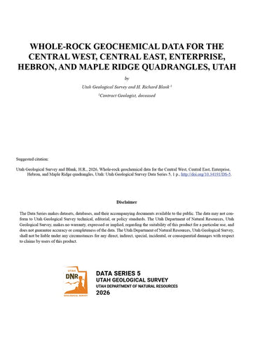 Whole-Rock Geochemical Data For the Central West, Central East, Enterprise, Hebron, and Maple Ridge Quadrangles, Utah (DS-5)
