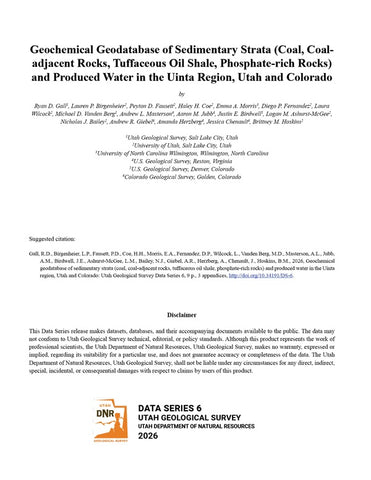 Geochemical Geodatabase of Sedimentary Strata (Coal, Coal-adjacent Rocks, Tuffaceous Oil Shale, Phosphate-rich Rocks) and Produced Water in the Uinta Region, Utah and Colorado (DS-6)