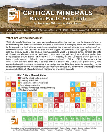 Critical Minerals- Basic Facts for Utah (PI-109)