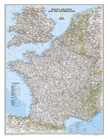 France, Belgium, & The Netherlands Classic Wall Map