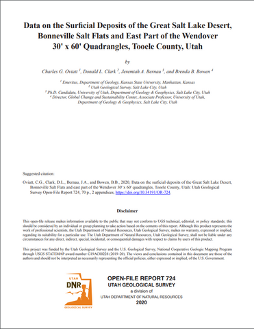 Data on the Surficial Deposits of the Great Salt Lake Desert, Bonneville Salt Flats and East Part of the Wendover 30' x 60' Quadrangles, Tooele County, Utah (OFR-724)